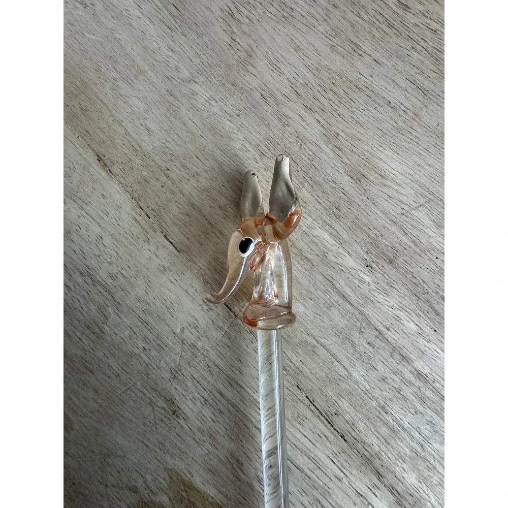 Vintage Glass Swizzle Stick Animal Head Donkey Burro Drink Stirrer Amber‎ Clear